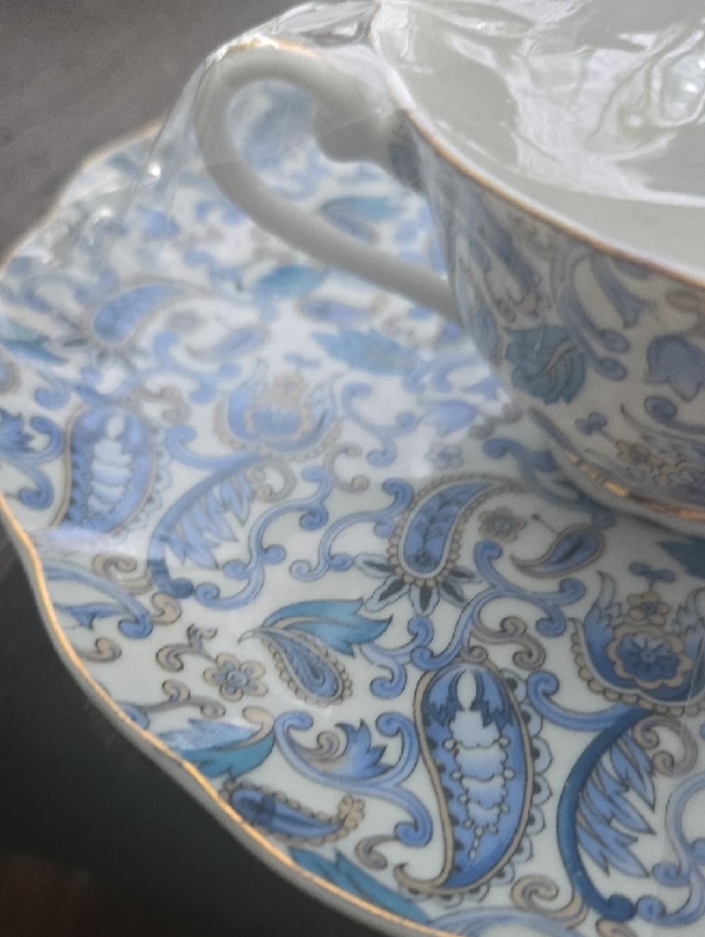 Blue Floral Ceramic Tea Cup Saucers - Set of 4 Lefton's Hand Painted China - Picture 6 of 6